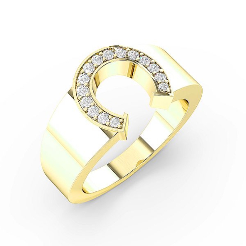 Pave Setting Round Yellow Gold Shoe horse Cluster Diamond Rings
