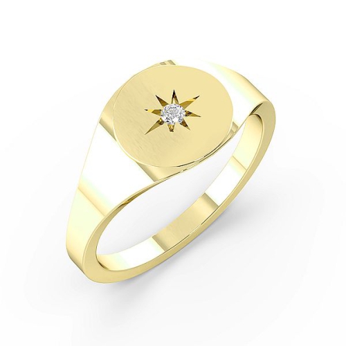 Pave Setting Round Yellow Gold Bursting star Diamond Rings