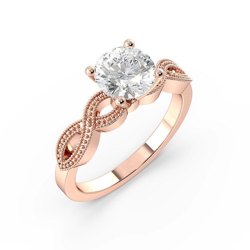 4 Prong Round Rose Gold Side Stone Engagement Rings