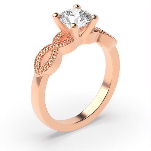 4 Prong Round Rose Gold Crossover miligrain shoulder side Vintage Wedding Engagement Rings