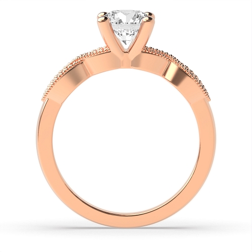 4 Prong Round Rose Gold Crossover miligrain shoulder side Vintage Wedding Engagement Rings