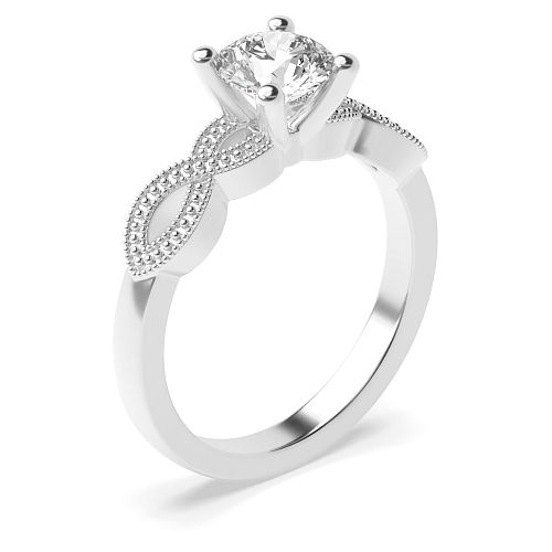 4 Prong Round Crossover miligrain shoulder side Lab Grown Diamond Antique Engagement Rings