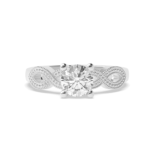 4 Prong Round Crossover miligrain shoulder side Lab Grown Diamond Antique Engagement Rings