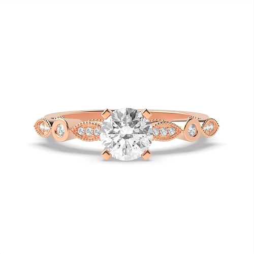 4 Prong Round Rose Gold Vintage high shoulder side Engagement Rings