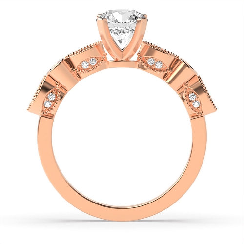 4 Prong Round Rose Gold Vintage high shoulder side Engagement Rings