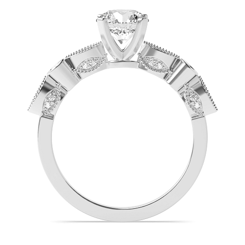 4 Prong Round Vintage high shoulder side Side Stone Engagement Rings