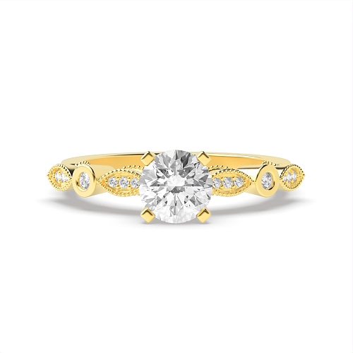 4 Prong Round Yellow Gold Vintage high shoulder side Engagement Rings