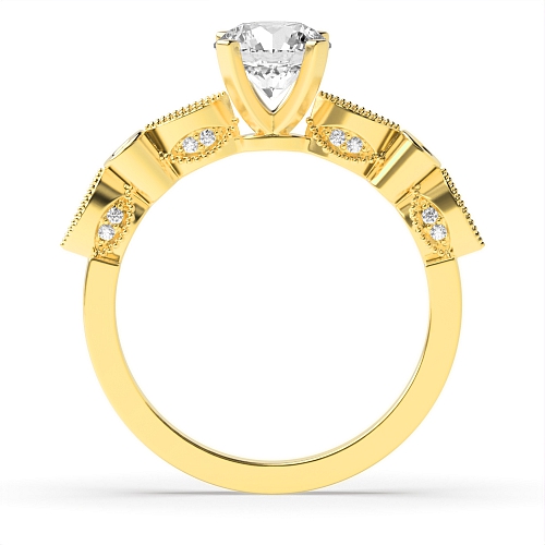 4 Prong Round Yellow Gold Vintage high shoulder side Engagement Rings