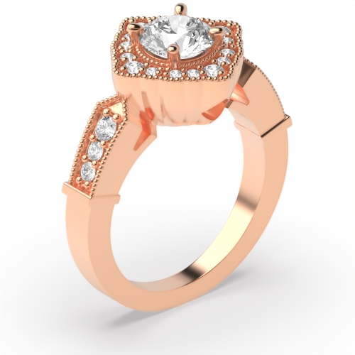 Round 4 Prong Designer Halo Diamond Engagement Rings