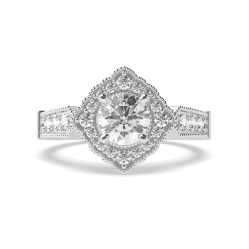 4 Prong Round Lab Grown Diamond Antique Engagement Rings