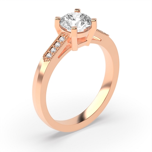4 Prong Round Rose Gold Miligrain side Engagement Rings