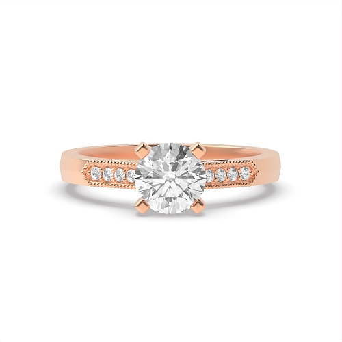 4 Prong Round Rose Gold Miligrain side Engagement Rings