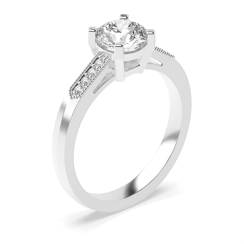 4 Prong Round Miligrain side Side Stone Engagement Rings