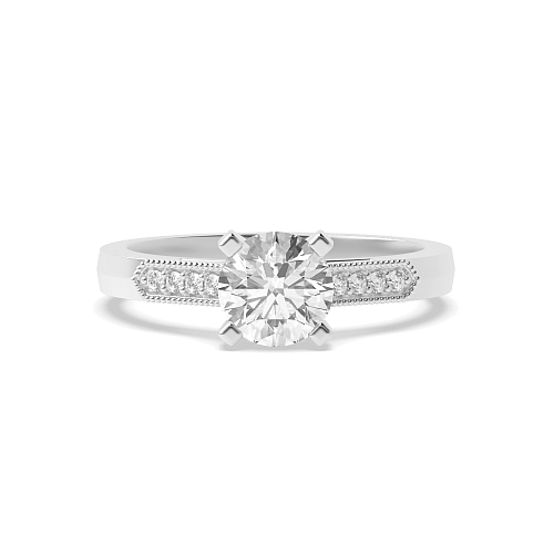 4 Prong Round Miligrain side Side Stone Engagement Rings