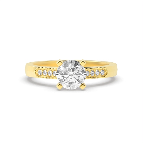 4 Prong Round Yellow Gold Miligrain side Engagement Rings