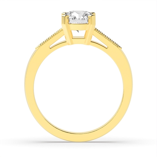 4 Prong Round Yellow Gold Miligrain side Engagement Rings