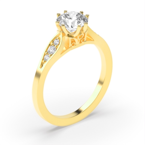 6 Prong Round Yellow Gold Unique Engagement Rings