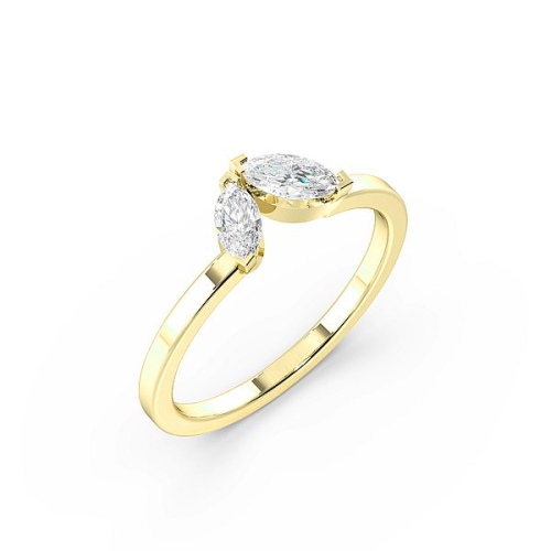 4 Prong Marquise Yellow Gold Unique elegant Toi Et Moi Diamond Rings