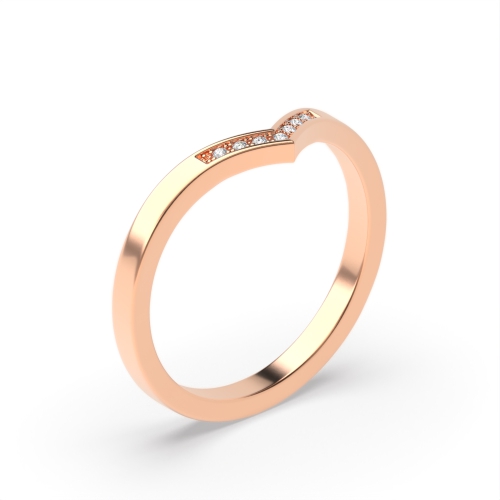 Pave Setting Round Rose Gold Wishbone wedding Eternity Diamond Rings