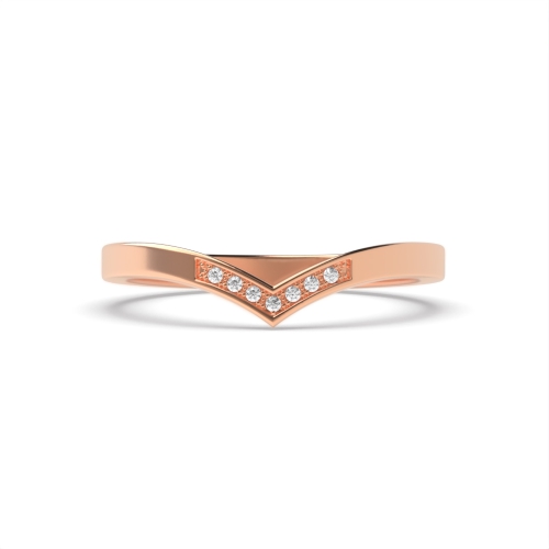 Pave Setting Round Rose Gold Wishbone wedding Eternity Diamond Rings
