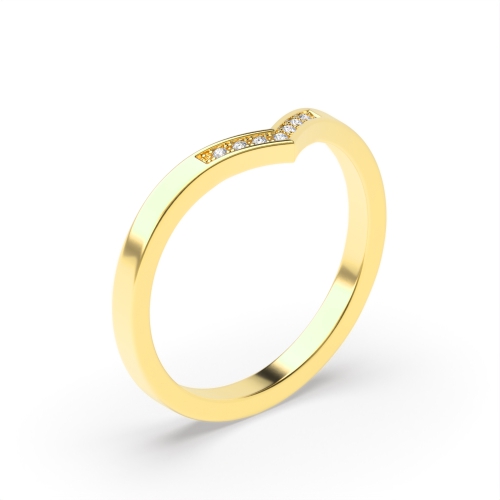 Pave Setting Round Yellow Gold Wishbone wedding Eternity Diamond Rings