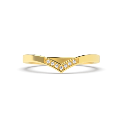 Pave Setting Round Yellow Gold Wishbone wedding Eternity Diamond Rings