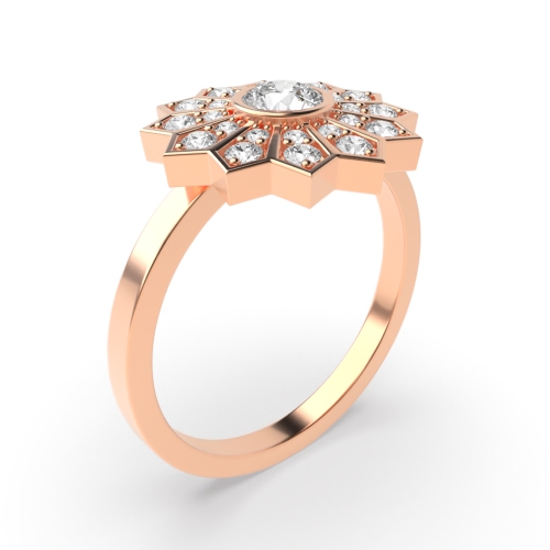 Bezel Setting Round Rose Gold Flower Halo Engagement Rings