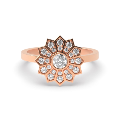 Bezel Setting Round Rose Gold Flower Halo Engagement Rings