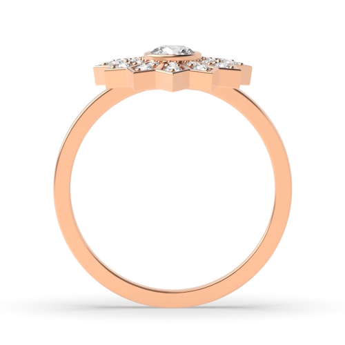 Bezel Setting Round Rose Gold Flower Halo Engagement Rings