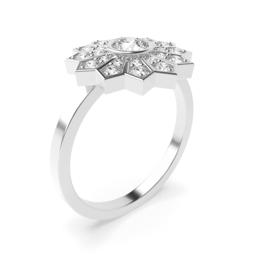 Bezel Setting Round Flower Naturally Mined Diamond Engagement Rings