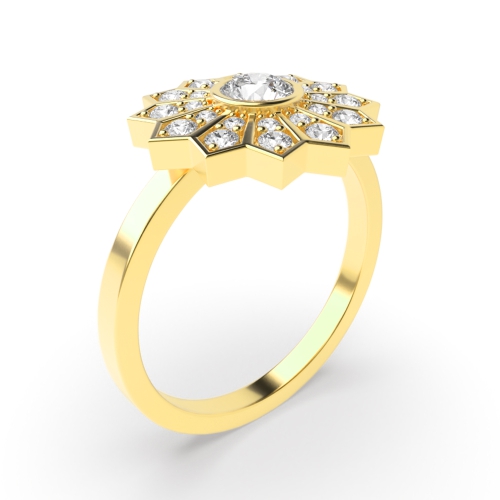 Bezel Setting Round Yellow Gold Flower Engagement Rings