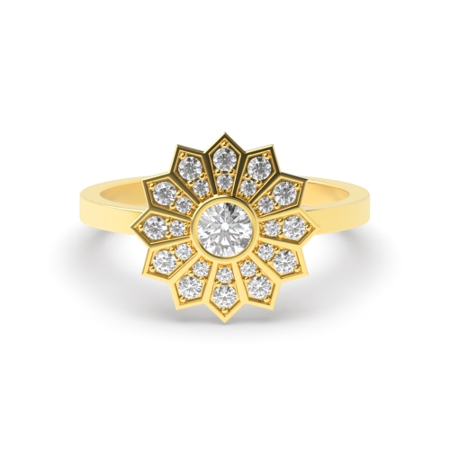 Bezel Setting Round Yellow Gold Flower Engagement Rings