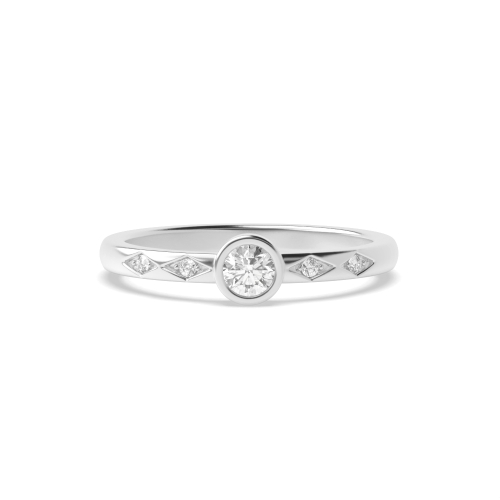 Round Bezel Setting Minimalist Side Stone Diamond Engagement Rings