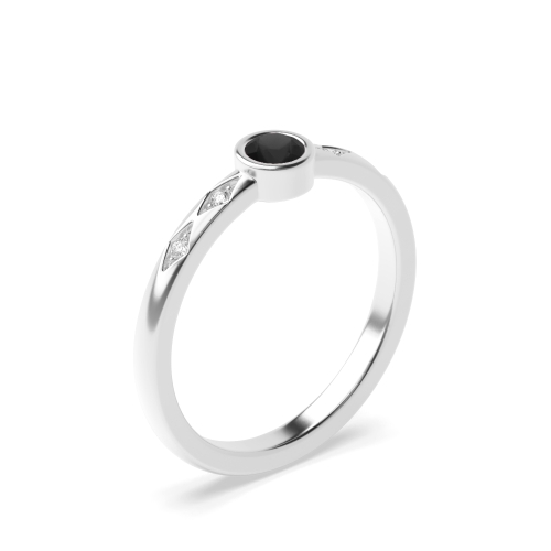 Bezel Setting Round petite Black Diamond Minimalist Engagement Rings