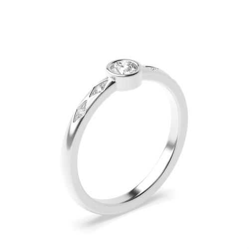 Bezel Setting Round Minimalist petite Side Stone Engagement Ring