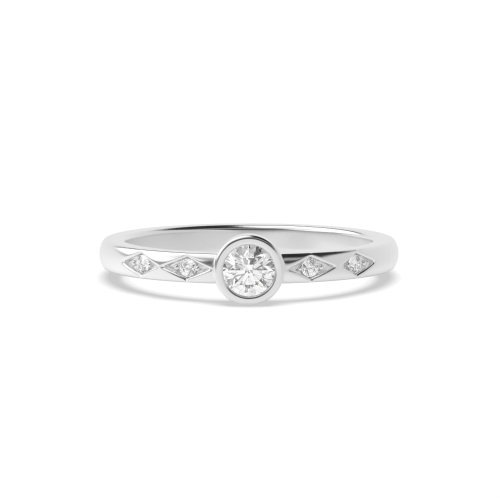 Bezel Setting Round Minimalist petite Side Stone Engagement Ring