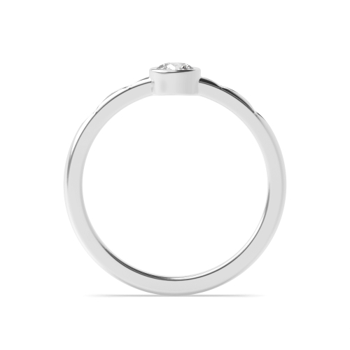 Bezel Setting Round Minimalist petite Side Stone Engagement Ring