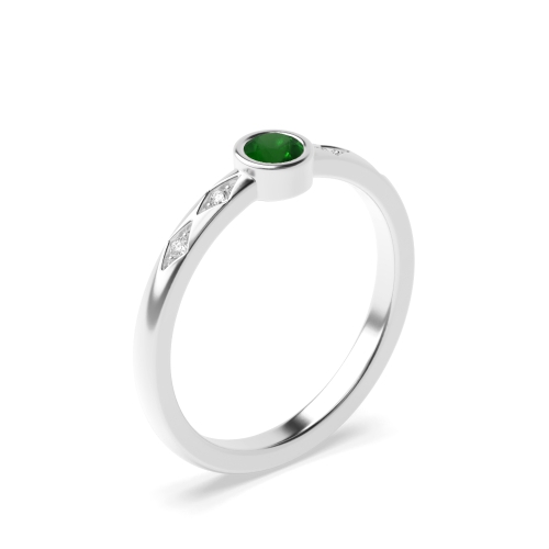 Bezel Setting Round Minimalist petite Emerald Unusual Engagement Rings