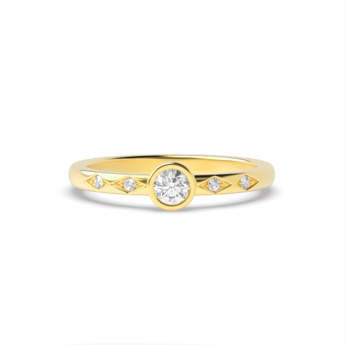 Bezel Setting Round Yellow Gold Minimalist petite Unique Engagement Rings