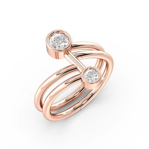 Bezel Setting Round Rose Gold Two Diamond Rings