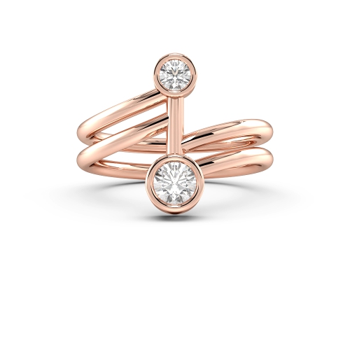 Bezel Setting Round Rose Gold Two Diamond Rings