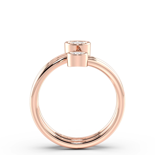 Bezel Setting Round Rose Gold Two Diamond Rings