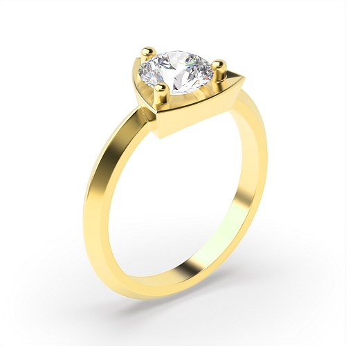 4 Prong Round Yellow Gold Trillion minimalist Engagement Rings