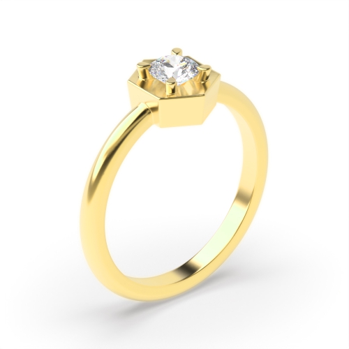 4 Prong Round Yellow Gold Octagon minimalist Engagement Rings
