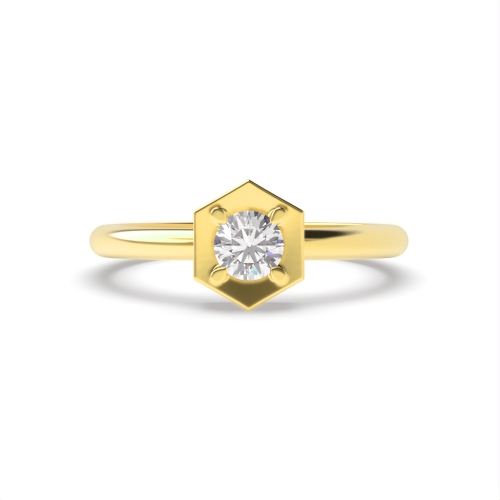 4 Prong Round Yellow Gold Octagon minimalist Engagement Rings