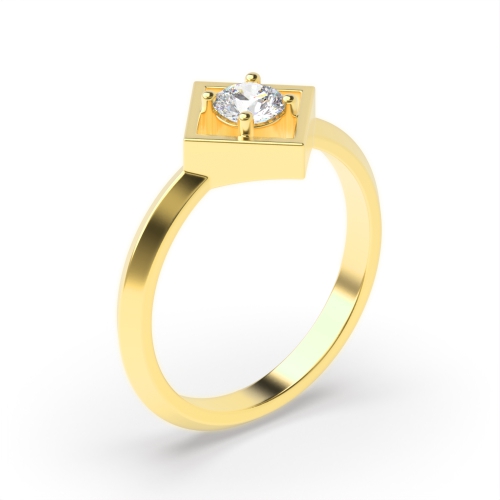 4 Prong Round Yellow Gold Open square minimalist Engagement Rings