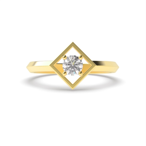 4 Prong Round Yellow Gold Open square minimalist Engagement Rings