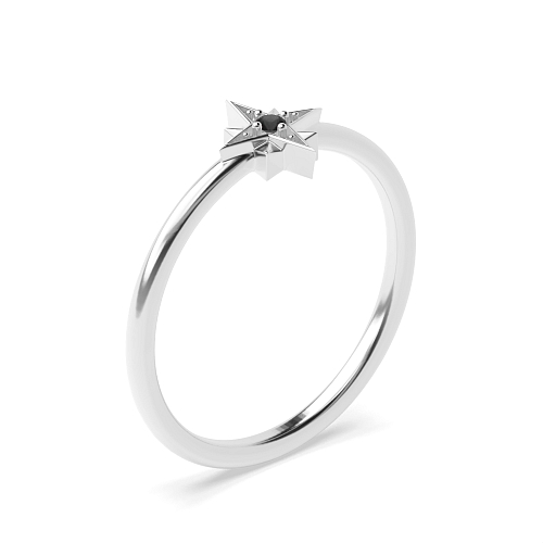 4 Prong Round Minimalist star Black Solitaire Diamond Ring