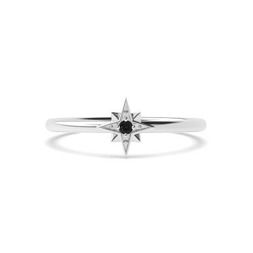 4 Prong Round Minimalist star Black Solitaire Diamond Ring