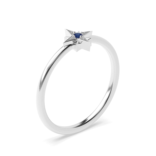 4 Prong Round Minimalist star Blue Sapphire Solitaire Diamond Ring